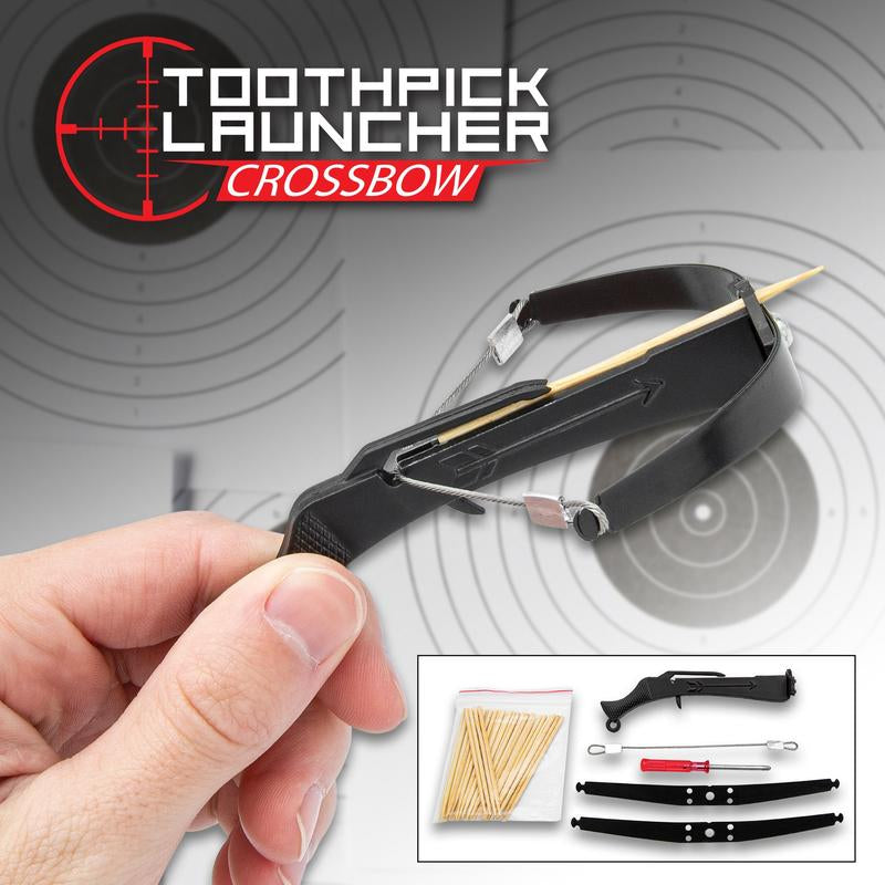 Toothpick Launcher Crossbow - Functional, Metal, Steel Wire, Includes Toothpicks
